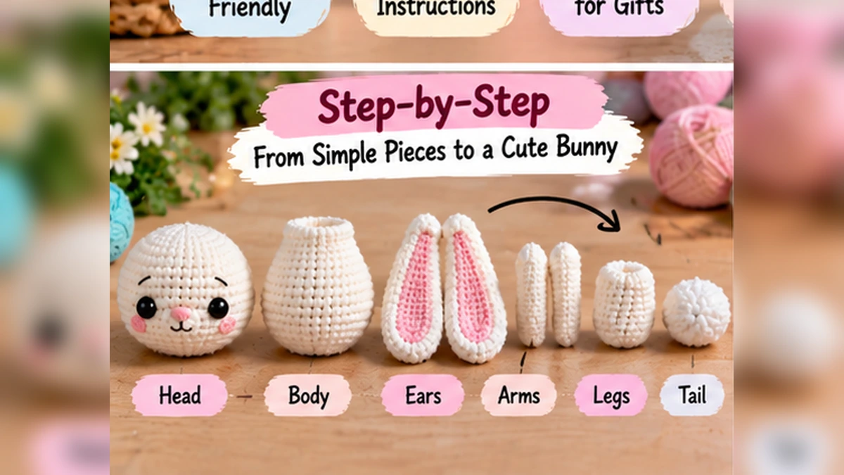 Bunny amigurumi crochet parts step by step