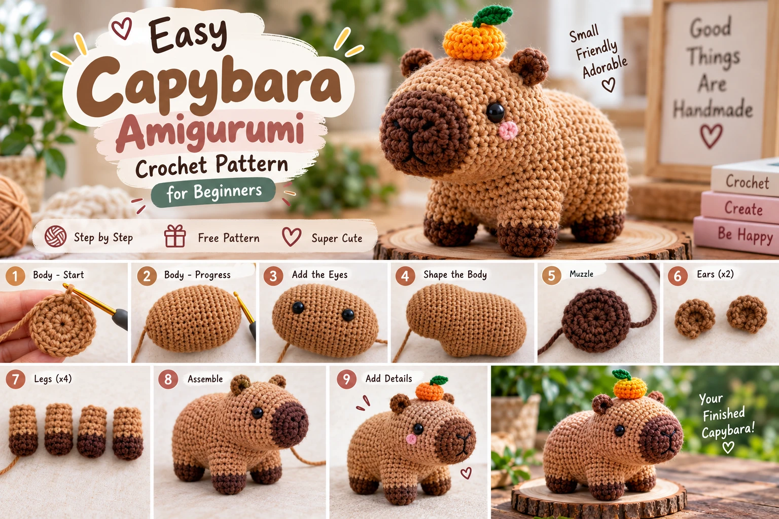 Easy capybara amigurumi crochet pattern step by step for beginners
