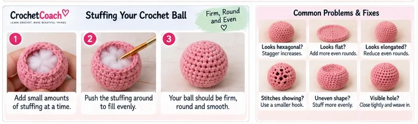 How to stuff a crochet ball evenly and fix common crochet ball problems