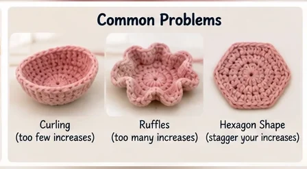 Crochet circle troubleshooting for curling ruffles and hexagon shapes