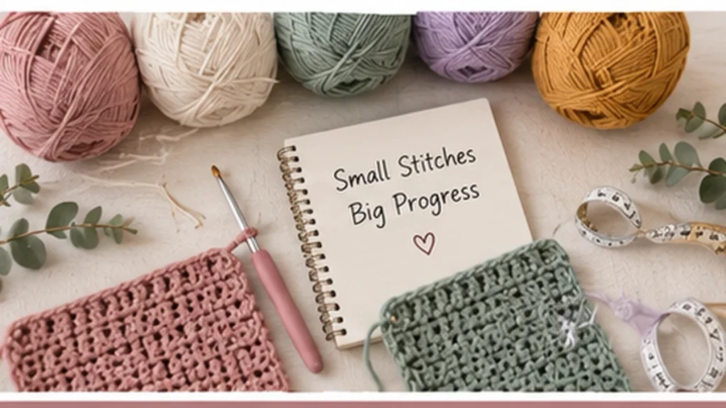 Yarn and crochet supplies for a beginner sweater project