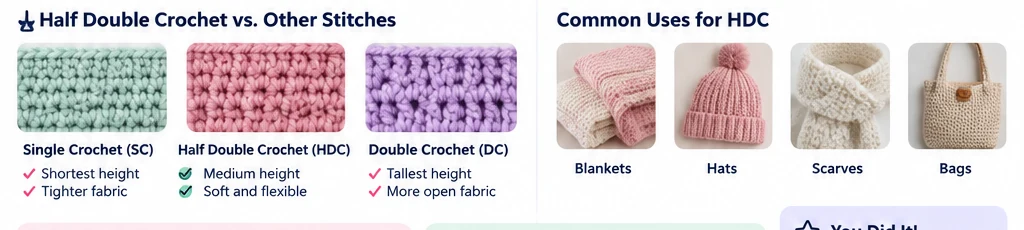 Half Double Crochet vs. Single Crochet vs. Double Crochet