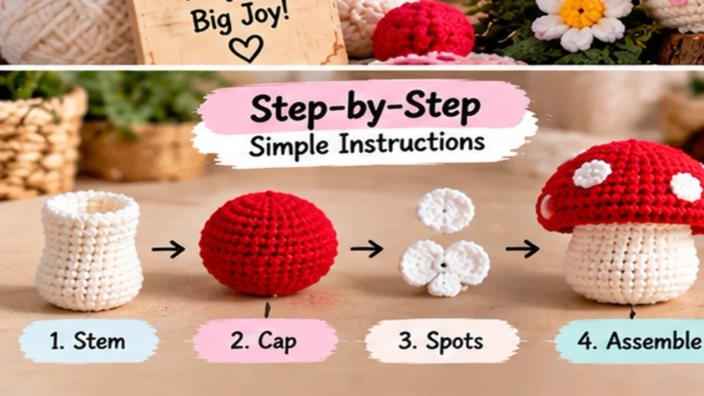 Easy mushroom amigurumi crochet pattern for beginners