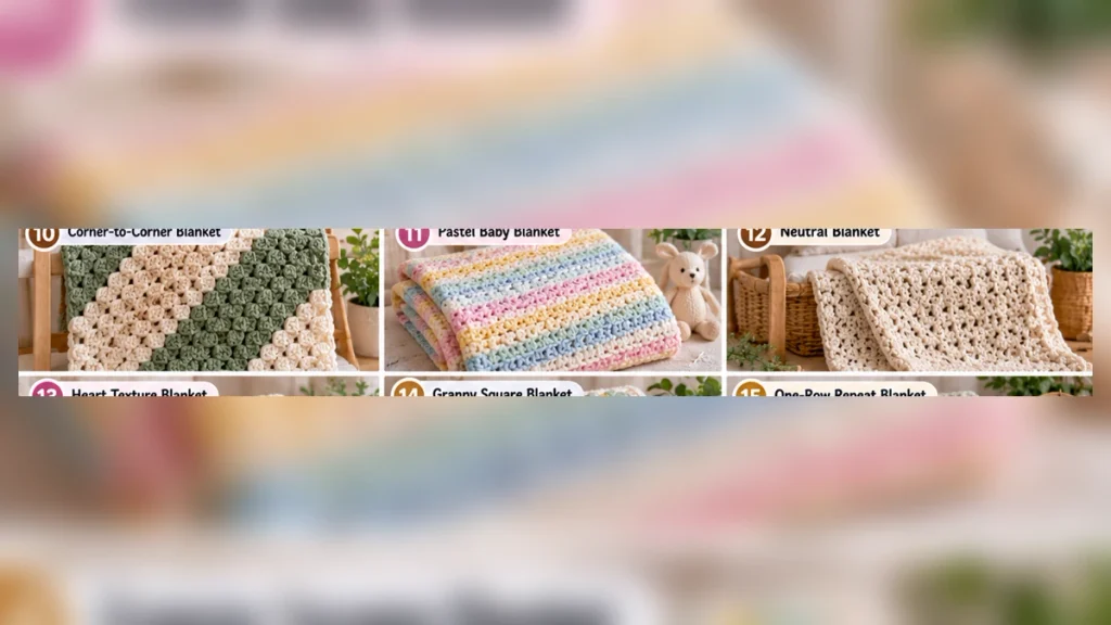Crochet newborn blanket ideas featuring corner-to-corner, pastel and neutral baby blankets