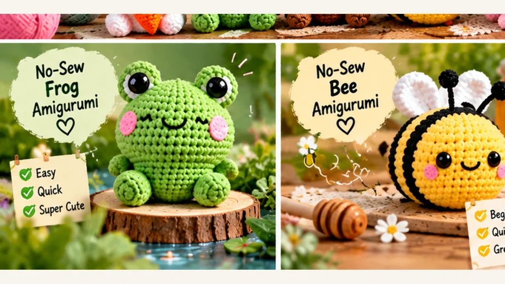 No-sew frog and bee amigurumi patterns for beginners