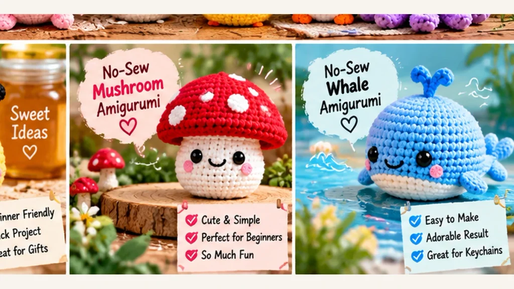 Easy no-sew mushroom and whale amigurumi crochet ideas
